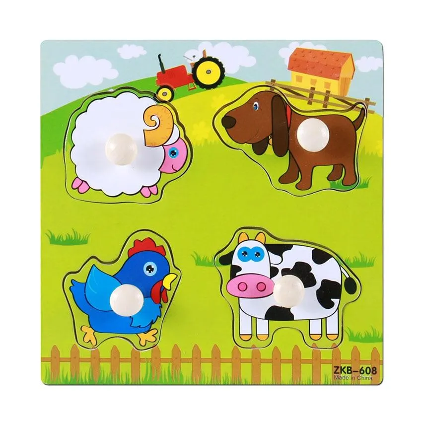 Kids Hand Grab Board 3D Puzzle Wooden Toys for Children Cartoon Animal Wood Jigsaw Toddler Baby Early Educational Learning Toy