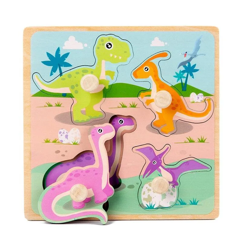 Kids Hand Grab Board 3D Puzzle Wooden Toys for Children Cartoon Animal Wood Jigsaw Toddler Baby Early Educational Learning Toy