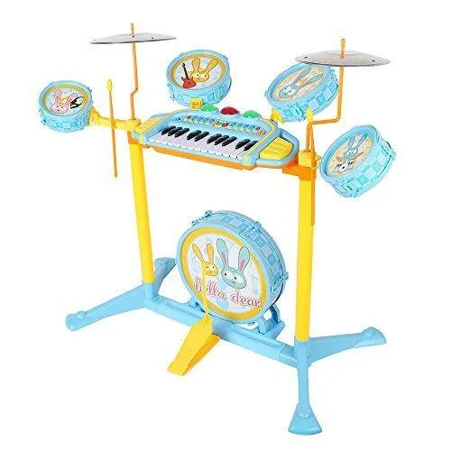 Kid's Musical Instrument Jazz Drum Play Set with 24 Keys Keyboard