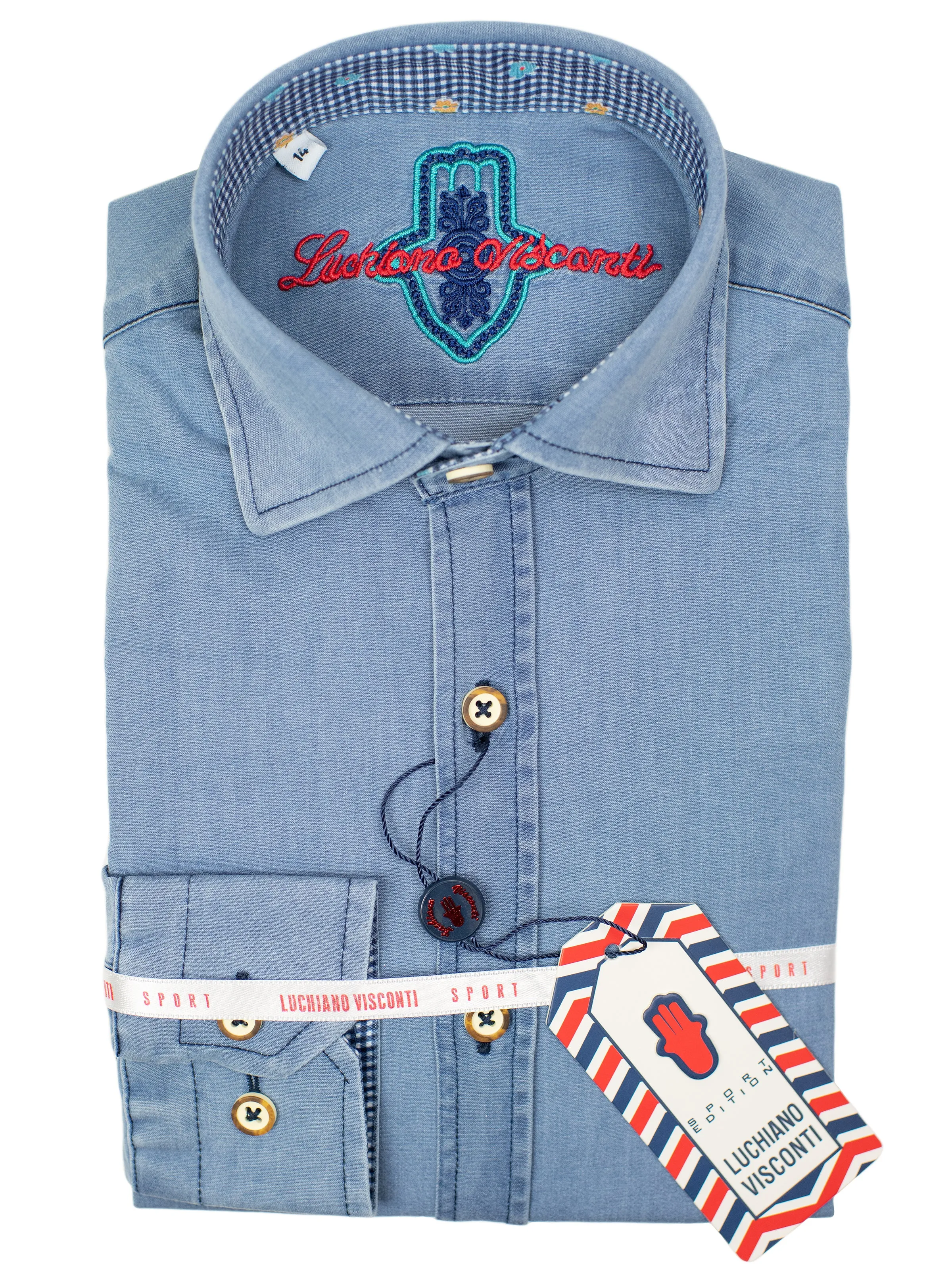 Luchiano Visconti 30622 Boy's Sport Shirt - Chambray - Blue