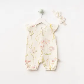 Muslin Whimsical Garden Ecru Romper