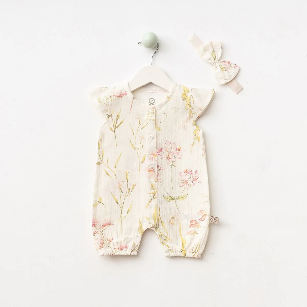 Muslin Whimsical Garden Ecru Romper