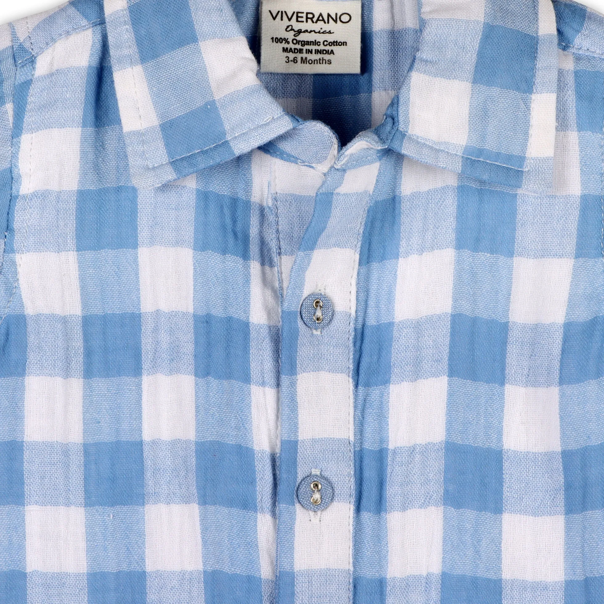 Organic Cotton August Blue Gingham Boys Cargo Romper
