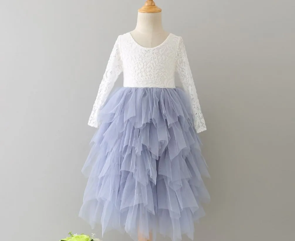 PARISIAN BLUE -  Veronica Soft White Eyelash Long Sleeve Lace with Ruffle Long Skirt