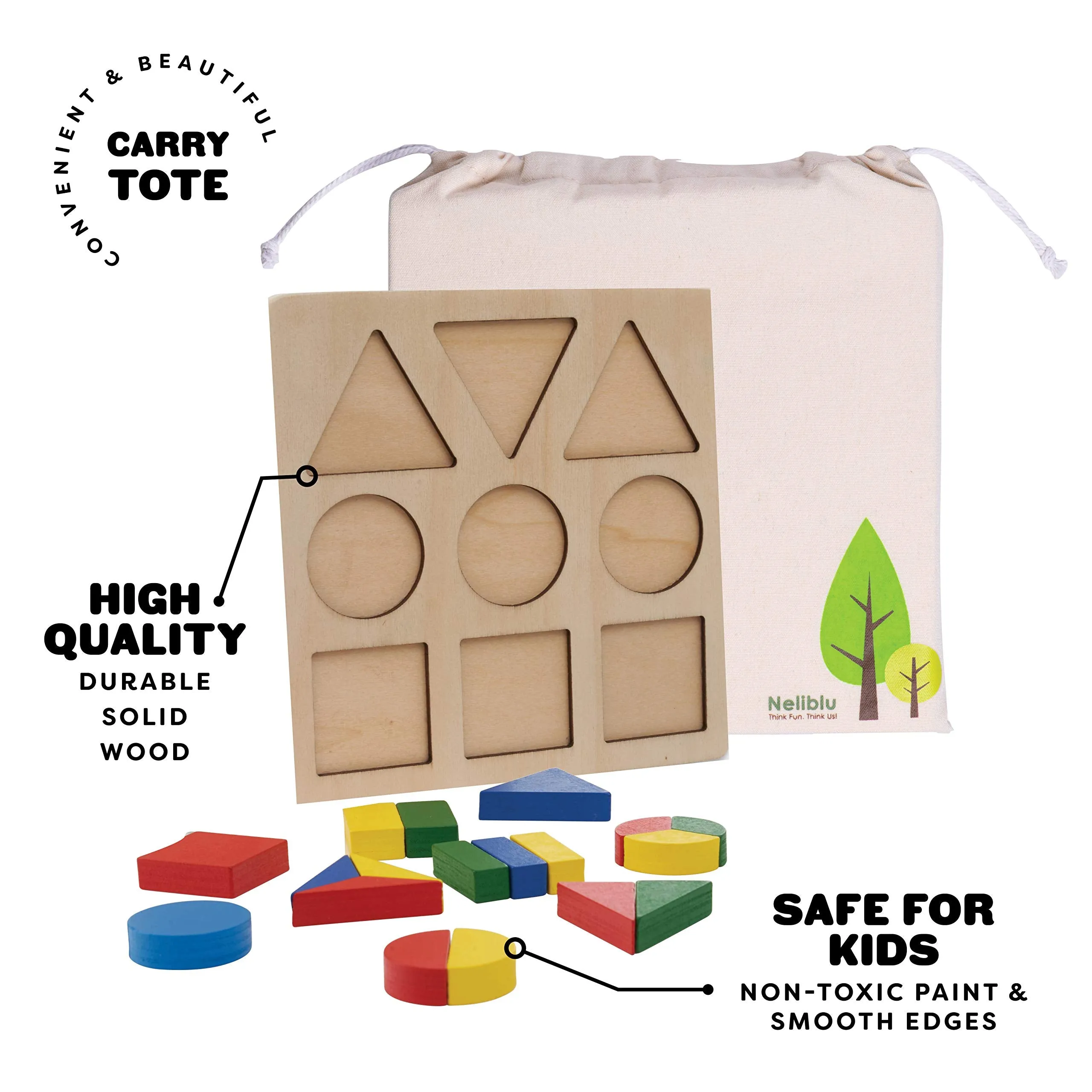 Set of 2 Wood Shape Toddler Puzzles Toys for Kids - XL Wooden Puzzles for Toddlers 1-3