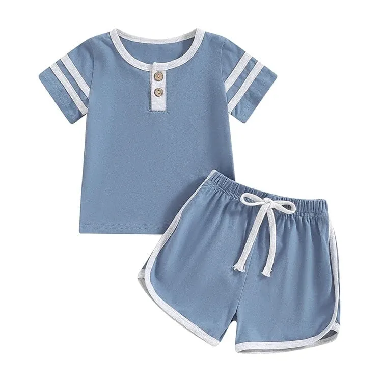 Short Sleeve Solid Stripes Baby Set