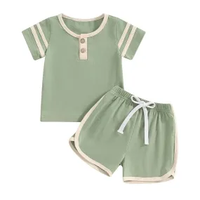 Short Sleeve Solid Stripes Baby Set
