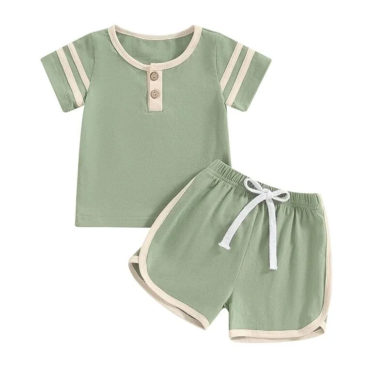 Short Sleeve Solid Stripes Baby Set