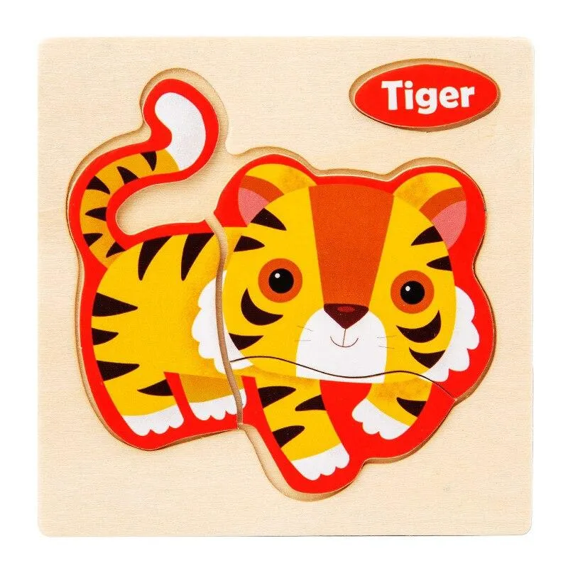 Small 3D Cartoon Animal Traffic Car Jigsaw Puzzle Baby Early Learning Education Toy Children Wooden Educational Toys for Kids