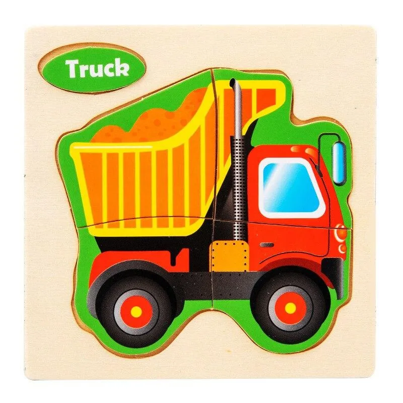 Small 3D Cartoon Animal Traffic Car Jigsaw Puzzle Baby Early Learning Education Toy Children Wooden Educational Toys for Kids