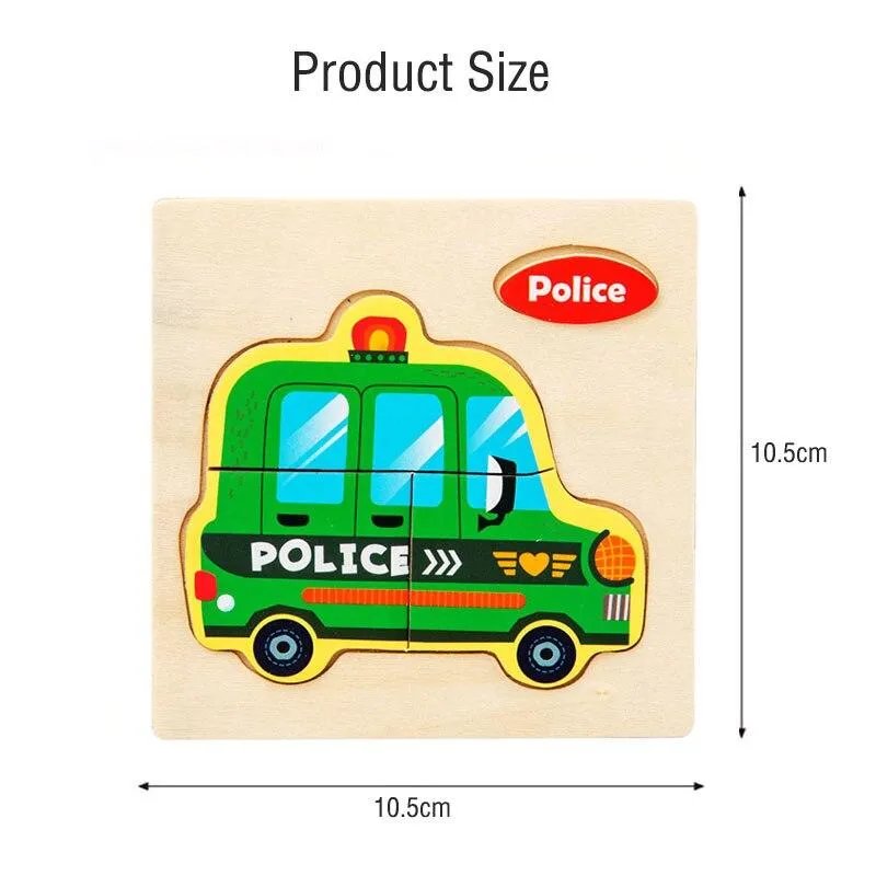 Small 3D Cartoon Animal Traffic Car Jigsaw Puzzle Baby Early Learning Education Toy Children Wooden Educational Toys for Kids