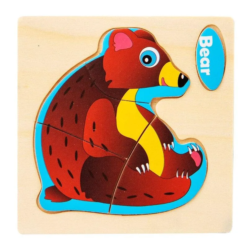 Small 3D Cartoon Animal Traffic Car Jigsaw Puzzle Baby Early Learning Education Toy Children Wooden Educational Toys for Kids