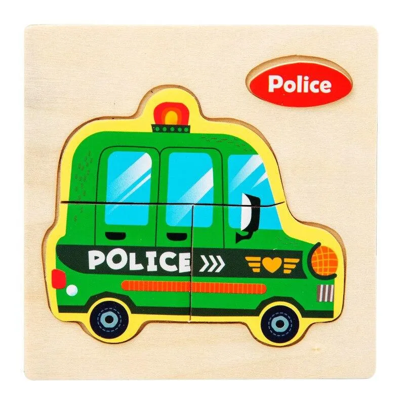 Small 3D Cartoon Animal Traffic Car Jigsaw Puzzle Baby Early Learning Education Toy Children Wooden Educational Toys for Kids