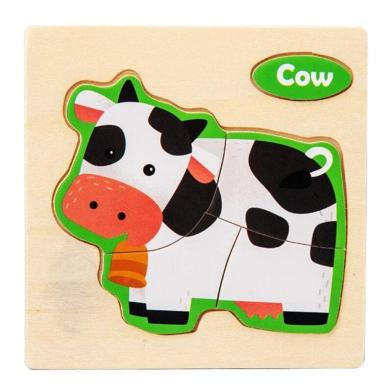 Small 3D Cartoon Animal Traffic Car Jigsaw Puzzle Baby Early Learning Education Toy Children Wooden Educational Toys for Kids