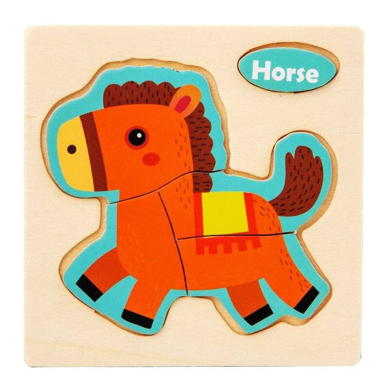 Small 3D Cartoon Animal Traffic Car Jigsaw Puzzle Baby Early Learning Education Toy Children Wooden Educational Toys for Kids