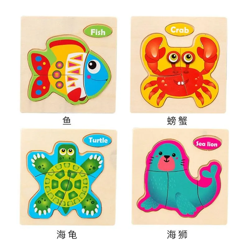 Small 3D Cartoon Animal Traffic Car Jigsaw Puzzle Baby Early Learning Education Toy Children Wooden Educational Toys for Kids
