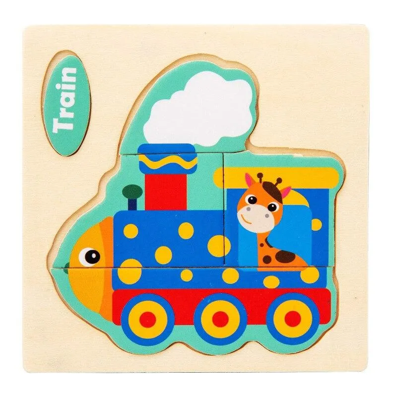 Small 3D Cartoon Animal Traffic Car Jigsaw Puzzle Baby Early Learning Education Toy Children Wooden Educational Toys for Kids