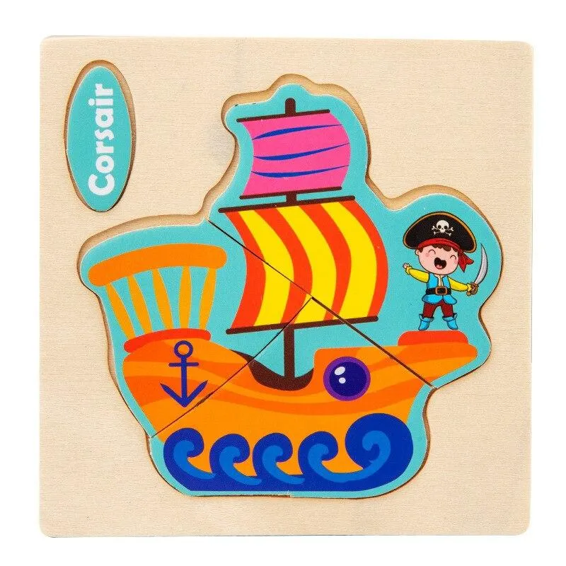 Small 3D Cartoon Animal Traffic Car Jigsaw Puzzle Baby Early Learning Education Toy Children Wooden Educational Toys for Kids