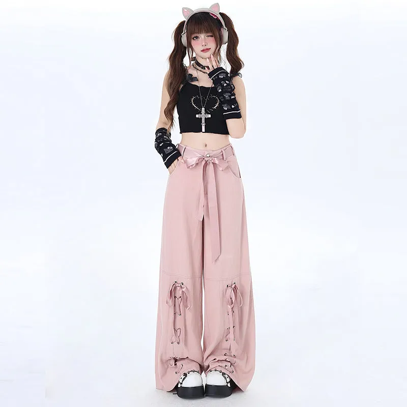 Sweet Girly Ballet Style Pink Bow Overalls