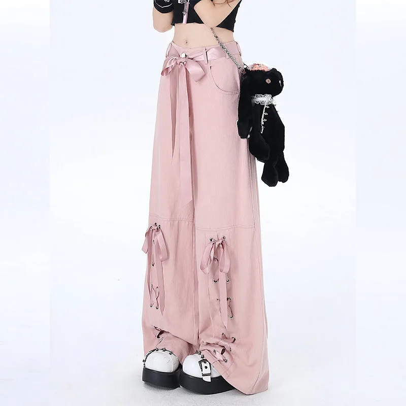 Sweet Girly Ballet Style Pink Bow Overalls