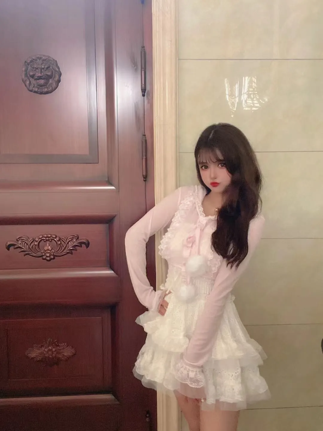 Sweetheart Princess Vintage Coquette Pastel Lace Bow Pink Cardigan Sweater