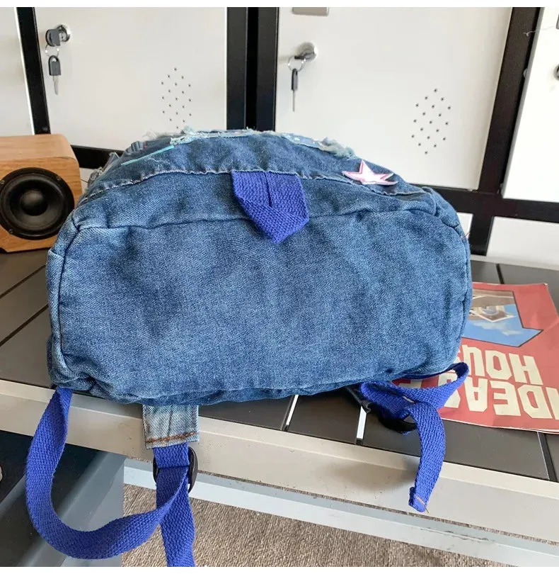 UAKISS  -  Japanese Gradient Tie Dye Wash Denim Blue Butterfly Backpack New High Capacity Student Campus Outgoing Schoolbag Girl