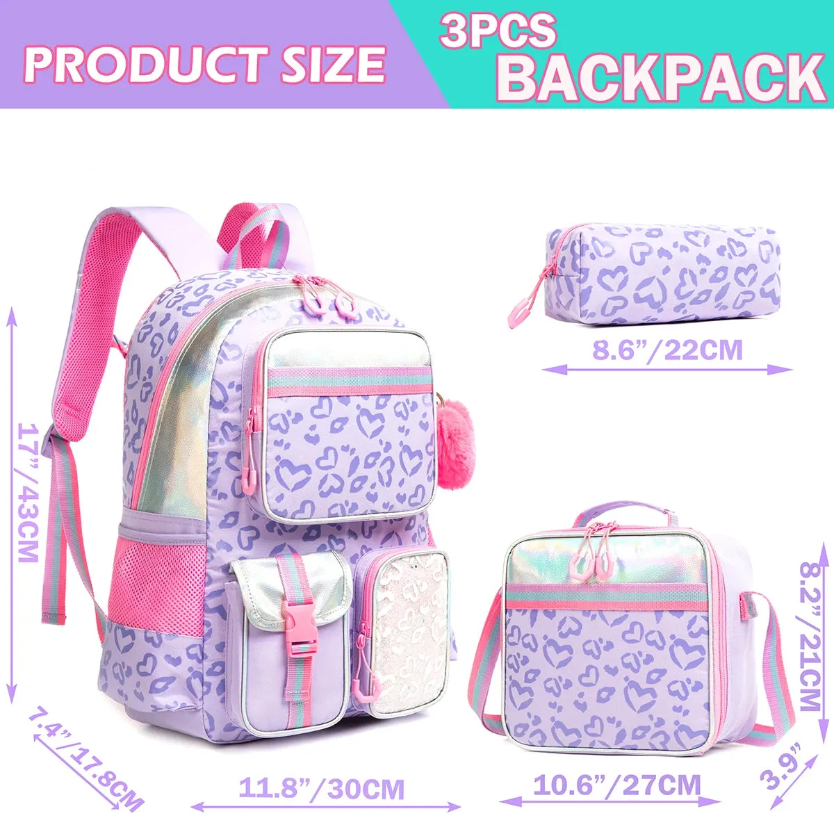 UAKISS  -  Meetbelify Backpack for Girls Schoolbag Aesthetic Backpack for Elementary Student Teen Girls Bookbag with Lunchbox and Penbag