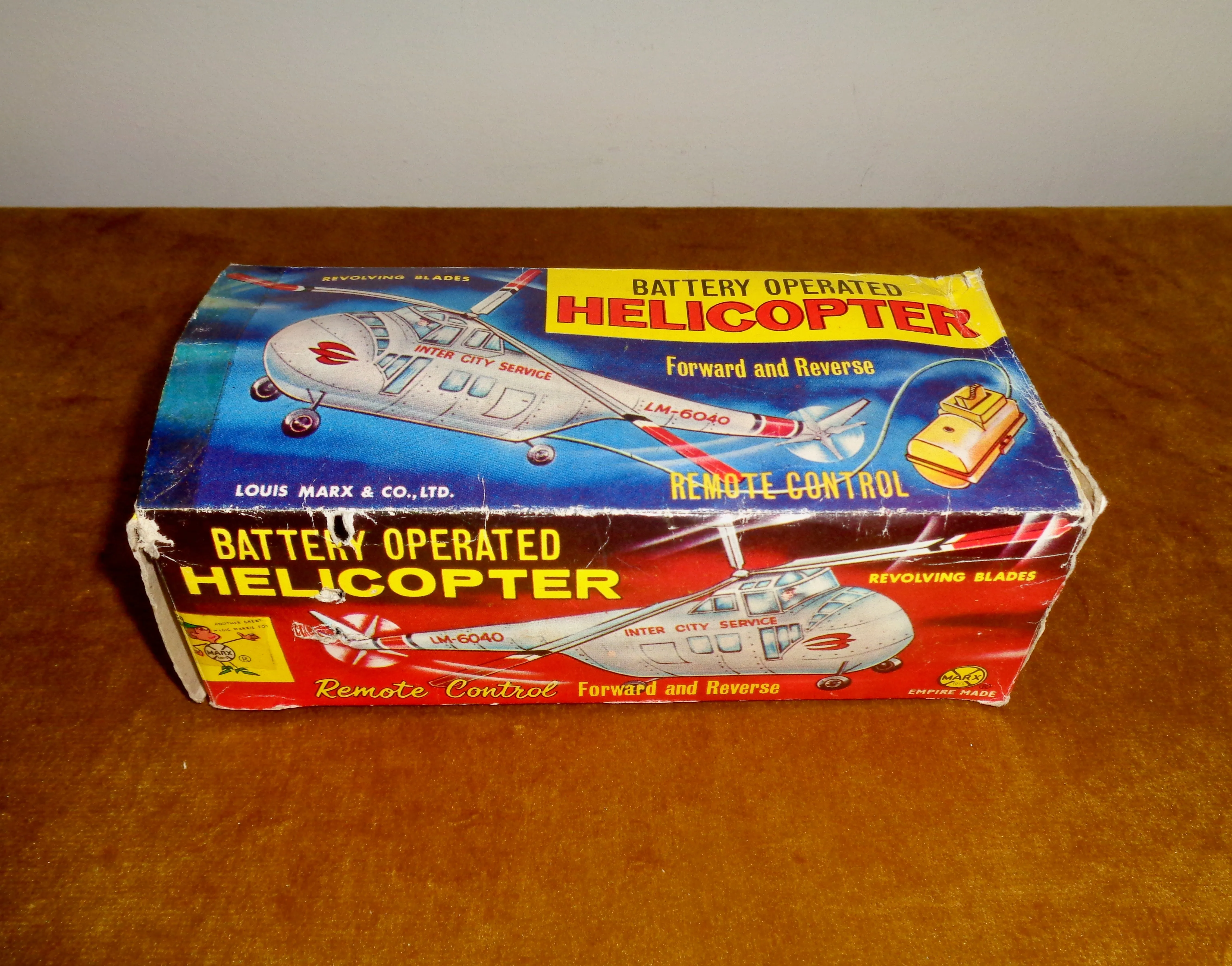 Vintage Tinplate Toy Helicopter Battery Operated By Louis Marx & Co In Its Original Box