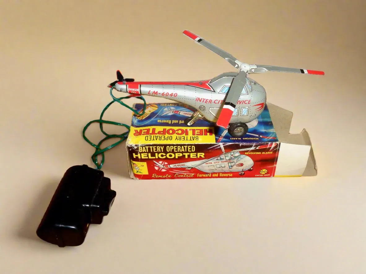 Vintage Tinplate Toy Helicopter Battery Operated By Louis Marx & Co In Its Original Box