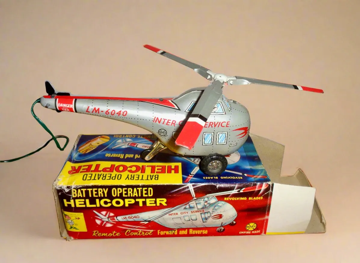 Vintage Tinplate Toy Helicopter Battery Operated By Louis Marx & Co In Its Original Box