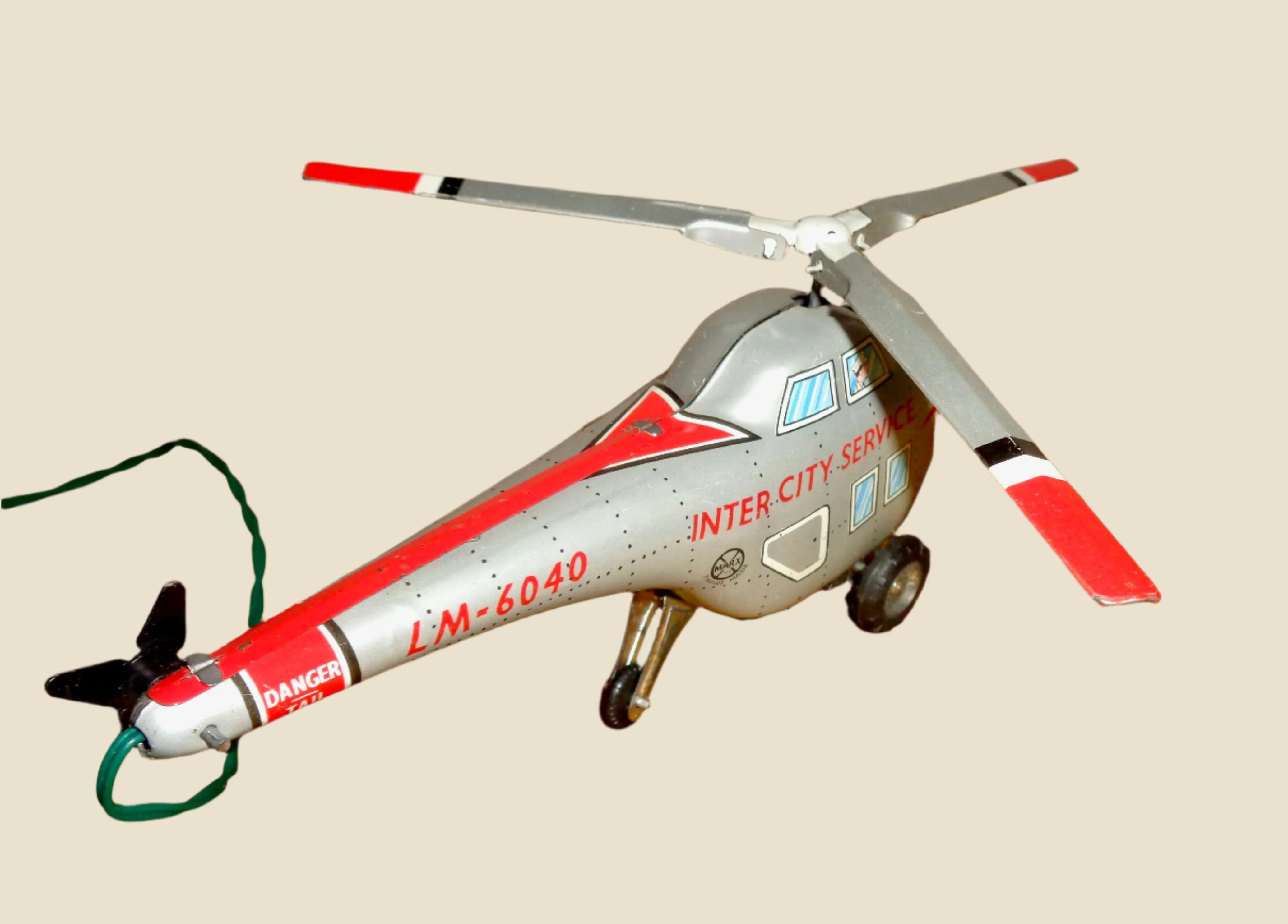Vintage Tinplate Toy Helicopter Battery Operated By Louis Marx & Co In Its Original Box